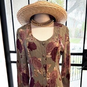 Carole Little eggplant  and Cream Floral L/s midi/max  Dress